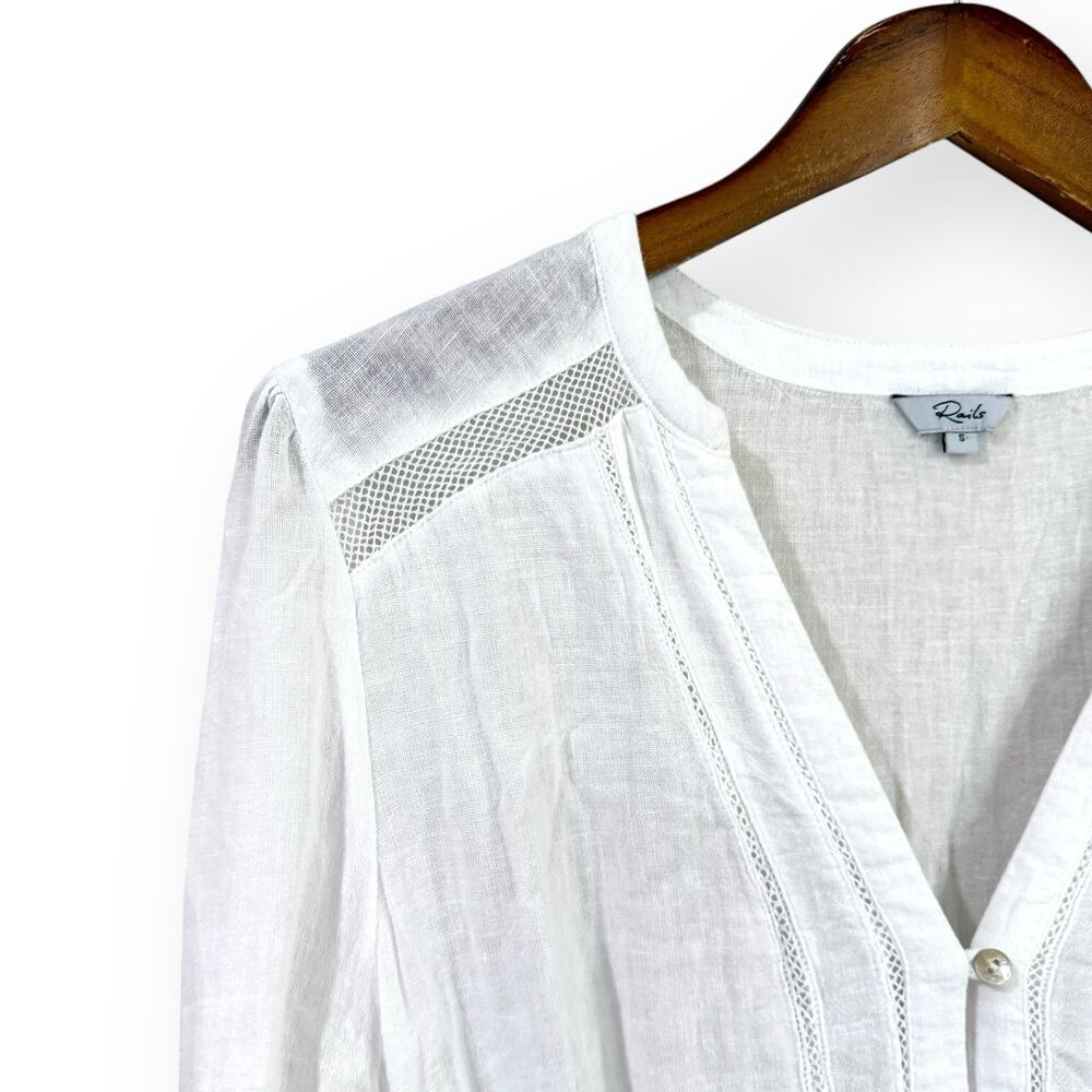 Rails Jasmine White Lace Detail Dress Linen Blend Long Sleeve Womens Size Small - Picture 11 of 14